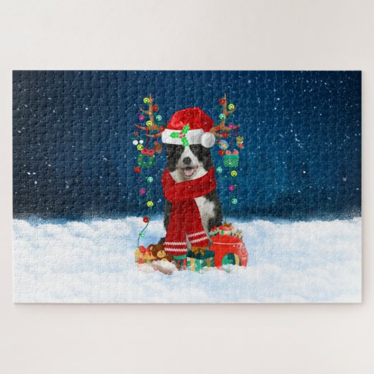 Border Collie hond met kerstcadeaus Legpuzzel (Horizontaal)