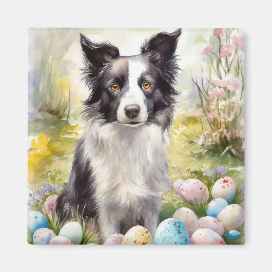 Border Collie Hond met Paaseieren Vakantie Magneet (Voorkant)
