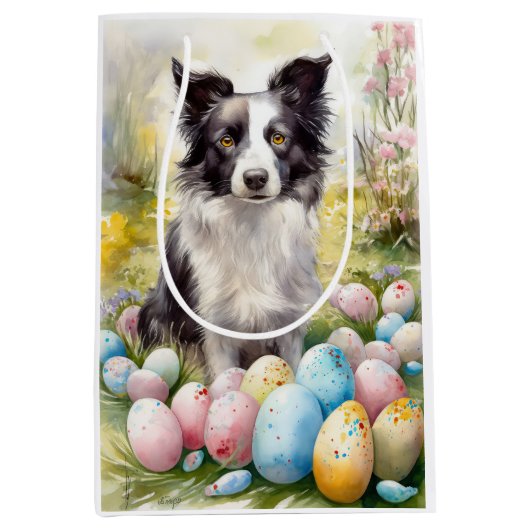 Border Collie Hond met Paaseieren Vakantie Medium Cadeauzakje (Voorkant)