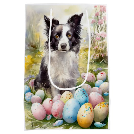 Border Collie Hond met Paaseieren Vakantie Medium Cadeauzakje (Achterkant)