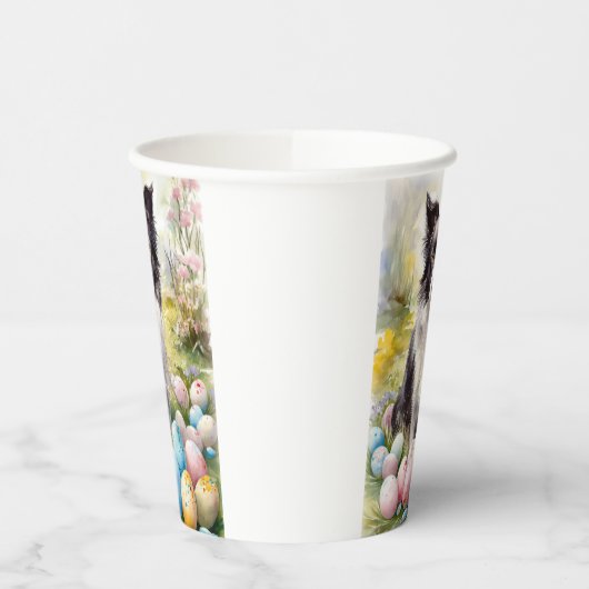 Border Collie Hond met Paaseieren Vakantie Papieren Bekers (Links)