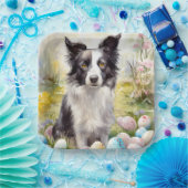 Border Collie Hond met Paaseieren Vakantie Papieren Bordje (Feest)