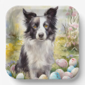 Border Collie Hond met Paaseieren Vakantie Papieren Bordje (Voorkant)