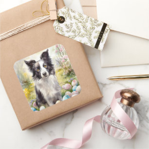 Border Collie-hond met Pasen Eieren Vakantie  Vierkante Sticker