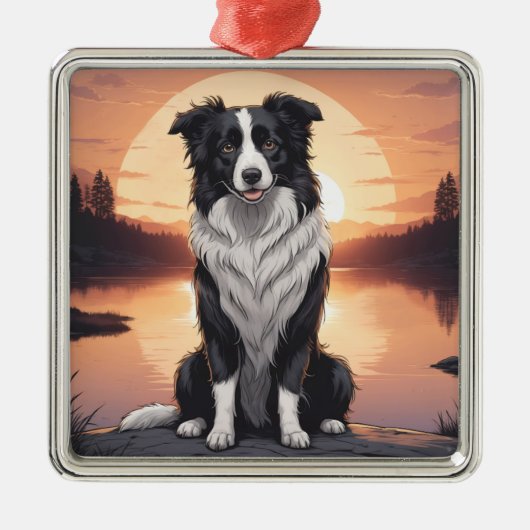 Border Collie Hond Metalen Ornament (Voorkant)