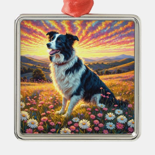 Border Collie Hond Metalen Ornament (Voorkant)