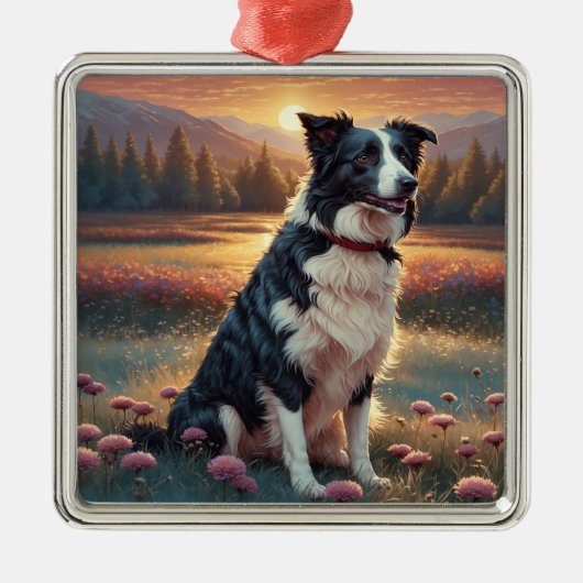 Border Collie Hond Metalen Ornament (Voorkant)