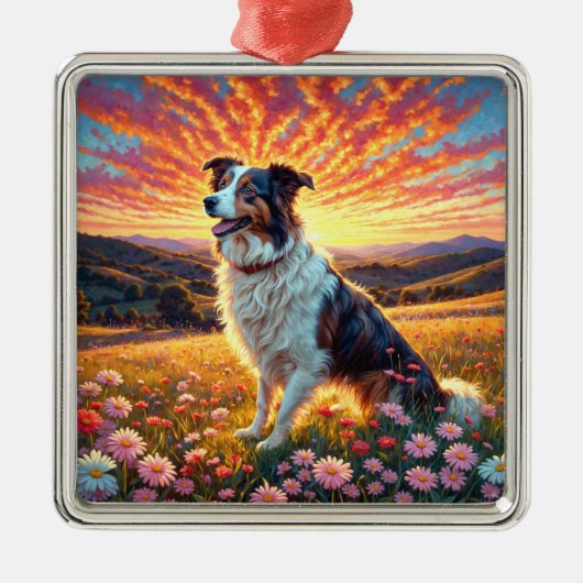 Border Collie Hond Metalen Ornament (Voorkant)