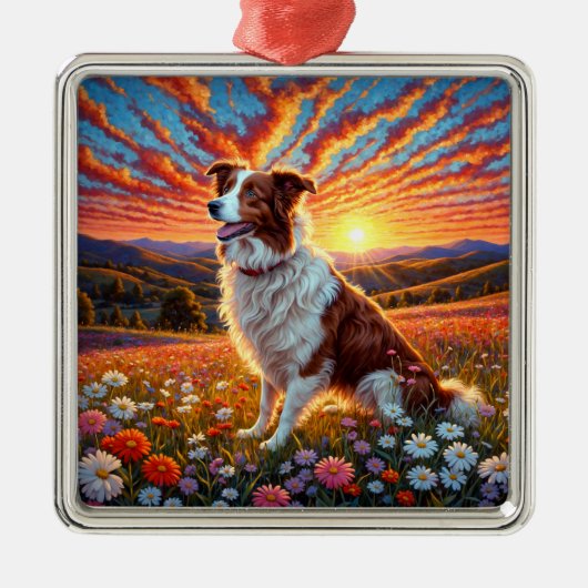 Border Collie Hond Metalen Ornament (Voorkant)