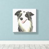 Border Collie | Hond Mooie Huisdier Waterverf Canvas Afdruk (Insitu (Houten vloer))