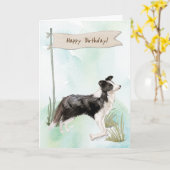 Border Collie hond onder verjaardagsbord Kaart (Gele Bloem)
