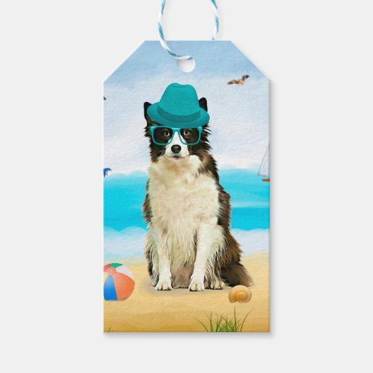 Border Collie-hond op het strand Cadeaulabel (Voorkant)