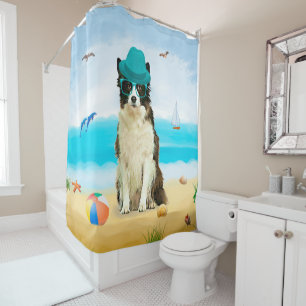 Border Collie-hond op het strand Douchegordijn