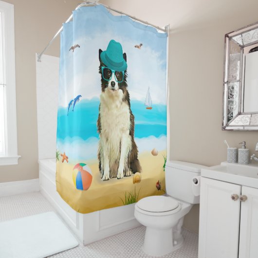 Border Collie-hond op het strand Douchegordijn (In situ)