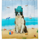 Border Collie-hond op het strand Douchegordijn (Voorkant)