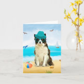 Border Collie-hond op het strand Kaart (Gele Bloem)