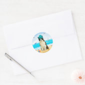 Border Collie-hond op het strand Ronde Sticker (Envelop)