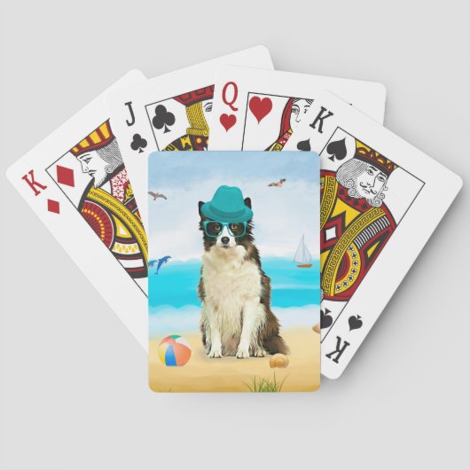 Border Collie-hond op strand Kussensloop Pokerkaarten (Achterkant)