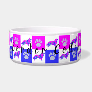 Border Collie hond & poot hete roze en blauwe hond Voerbakje