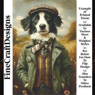 Border Collie Hond Portret Landschap CH3 Découpage Tissuepapier
