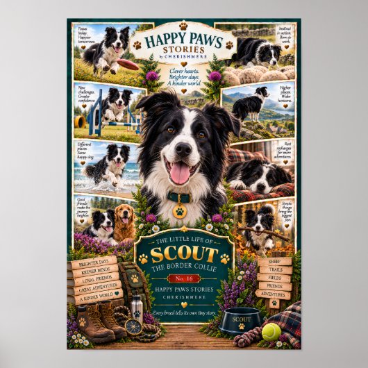 Border Collie Hond Poster Het Kleine Leven van Sco (Voorkant)