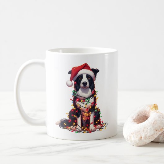 Border Collie Hond Puppy Kerstmis Koffiemok (Met donut)