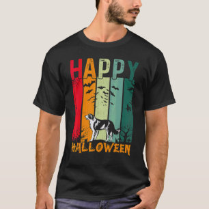 Border Collie Hond Retro Stijl Halloween Diner P T-shirt