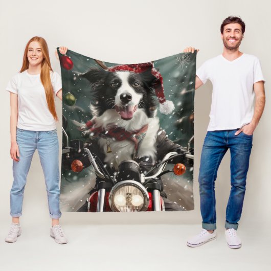 Border Collie Hond Rijden Motorfiets Kerstmis Fleece Deken (In situ)