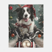 Border Collie Hond Rijden Motorfiets Kerstmis Fleece Deken (Voorkant)