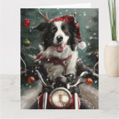Border Collie Hond Rijden Motorfiets Kerstmis Kaart (Voorkant)