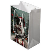 Border Collie Hond Rijden Motorfiets Kerstmis Medium Cadeauzakje (Voorkant Gekanteld)