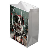 Border Collie Hond Rijden Motorfiets Kerstmis Medium Cadeauzakje (Achterkant Gekanteld)