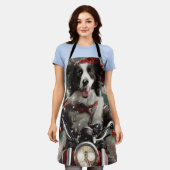 Border Collie Hond Rijden Motorfiets Kerstmis Schort (Gedragen)