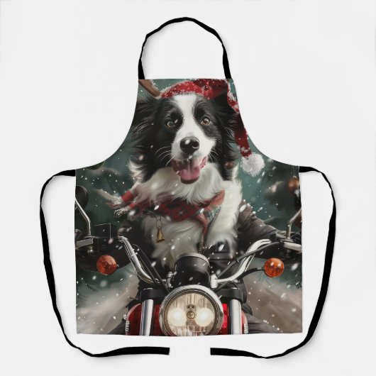 Border Collie Hond Rijden Motorfiets Kerstmis Schort (Voorkant)