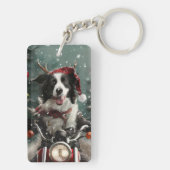 Border Collie Hond Rijden Motorfiets Kerstmis Sleutelhanger (achterkant)
