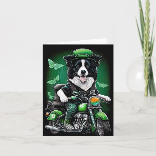 Border Collie-hond rijdt op fiets St. Patrick's Da Kaart (Voorkant)