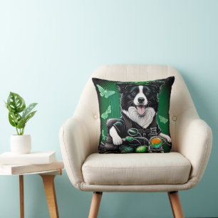 Border Collie-hond rijdt op fiets St. Patrick's Da Kussen