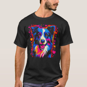 Border Collie Hond Rode Roze Hart Liefde T-shirt
