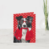 Border Collie Hond Rode Stippen Monogram Kaart (Voorkant)