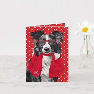 Border Collie Hond Rode Stippen Monogram Kaart