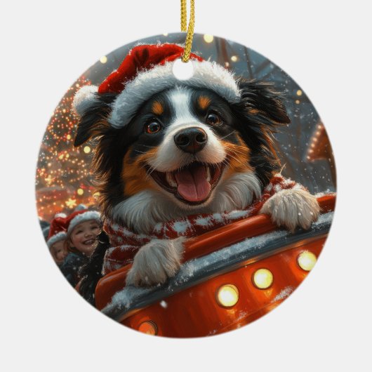 Border Collie Hond Roller Coaster Kerstmis Keramisch Ornament (Voorkant)