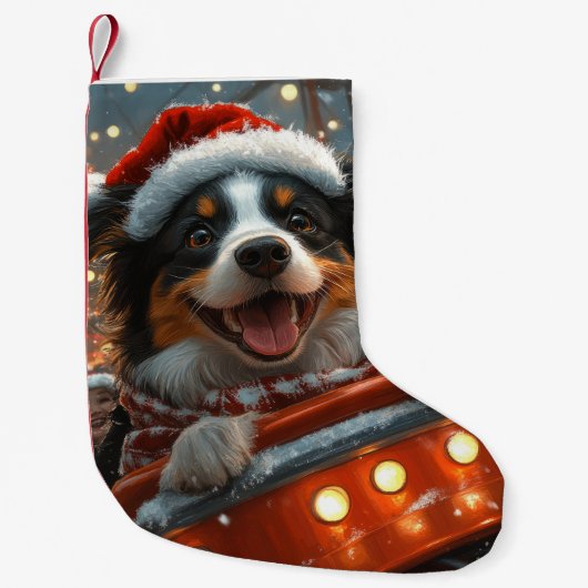 Border Collie Hond Roller Coaster Kerstmis Kleine Kerstsok (Voorkant)