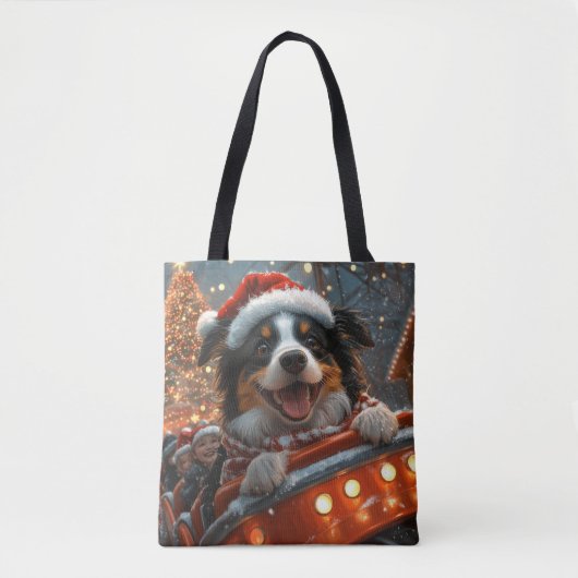 Border Collie Hond Roller Coaster Kerstmis Tote Bag (Voorkant)