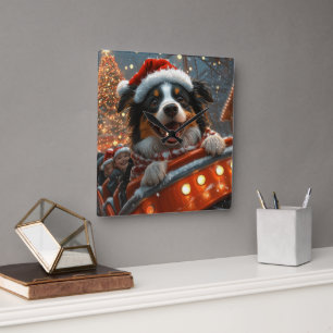 Border Collie Hond Roller Coaster Kerstmis Vierkante Klok