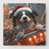 Border Collie Hond Roller Coaster Kerstmis Vierkante Klok (Voorkant)