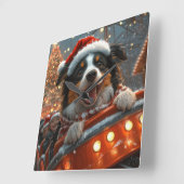 Border Collie Hond Roller Coaster Kerstmis Vierkante Klok (Hoek)