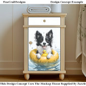 Border Collie Hond Rubber Ring & Eend CV6 Decoupag Tissuepapier
