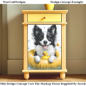 Border Collie Hond Rubber Ring & Eend CV6 Decoupag Tissuepapier
