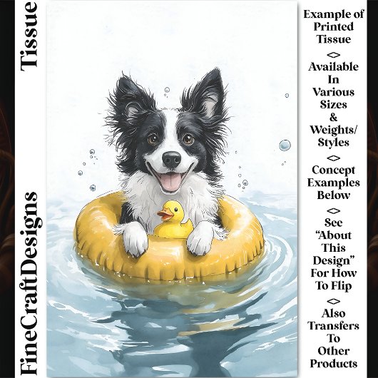Border Collie Hond Rubber Ring & Eend CV6 Decoupag Tissuepapier