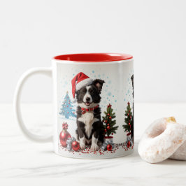 Border Collie Hond Santa Hoed Xmas Lelijke Kerstmi Tweekleurige Koffiemok